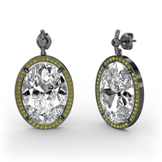 Nada Küpe - Beyaz zirkon ve peridot 925 ayar siyah rodyum kaplama gümüş küpe #jwlb2s