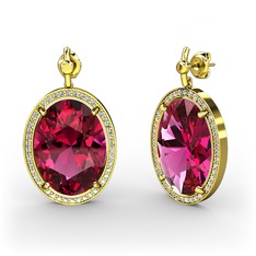 Rodolit garnet ve beyaz zirkon 18 ayar altın küpe