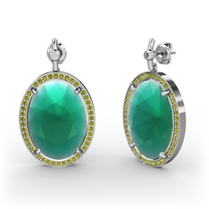 Nada Küpe - Kök zümrüt ve peridot 14 ayar beyaz altın küpe #m8053r