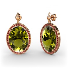 Peridot ve garnet 14 ayar rose altın küpe