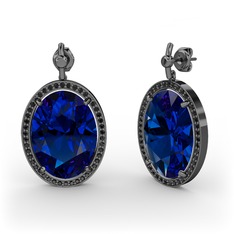 Nada Küpe - Lab safir ve siyah zirkon 925 ayar siyah rodyum kaplama gümüş küpe #myajuz