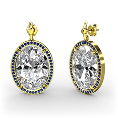 Swarovski ve lab safir 18 ayar altın küpe