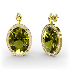 Nada Küpe - Peridot ve pembe kuvars 8 ayar altın küpe #n0ot60