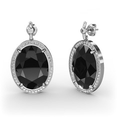 Siyah zirkon ve pırlanta 8 ayar beyaz altın küpe (1.26 karat)