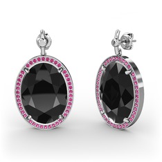 Nada Küpe - Siyah zirkon ve rodolit garnet 14 ayar beyaz altın küpe #n8u65j