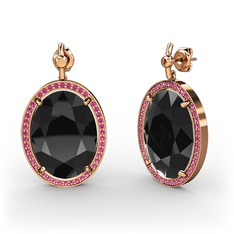 Nada Küpe - Siyah zirkon ve rodolit garnet 18 ayar rose altın küpe #nhq27y