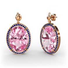 Pembe kuvars ve lab safir 8 ayar rose altın küpe