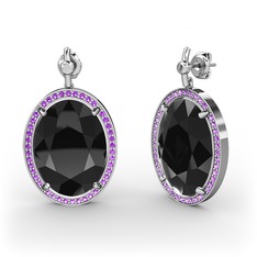 Nada Küpe - Siyah zirkon ve ametist 14 ayar beyaz altın küpe #ojoqpr