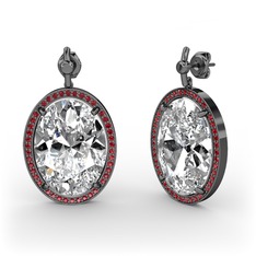 Nada Küpe - Swarovski ve garnet 925 ayar siyah rodyum kaplama gümüş küpe #p0oxrc