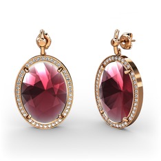 Kök yakut ve pırlanta 14 ayar rose altın küpe (1.26 karat)