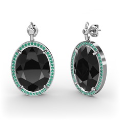 Nada Küpe - Siyah zirkon ve yeşil kuvars 18 ayar beyaz altın küpe #pa33ze