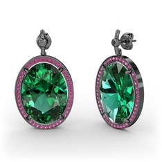 Nada Küpe - Yeşil kuvars ve rodolit garnet 925 ayar siyah rodyum kaplama gümüş küpe #pimsks