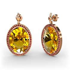 Sitrin ve garnet 14 ayar rose altın küpe