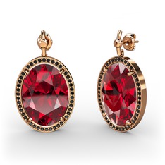Garnet ve siyah zirkon 14 ayar rose altın küpe