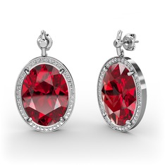 Garnet ve beyaz zirkon 8 ayar beyaz altın küpe
