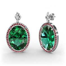 Yeşil kuvars ve garnet 14 ayar beyaz altın küpe