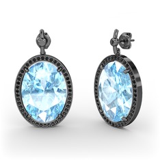 Nada Küpe - Akuamarin ve siyah zirkon 925 ayar siyah rodyum kaplama gümüş küpe #ucr73u