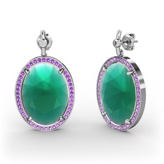 Nada Küpe - Kök zümrüt ve ametist 8 ayar beyaz altın küpe #ugsqnl