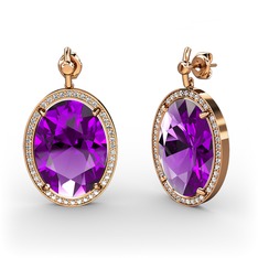 Ametist ve swarovski 18 ayar rose altın küpe