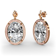 Swarovski ve pembe kuvars 18 ayar rose altın küpe
