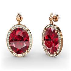 Garnet ve akuamarin 18 ayar rose altın küpe