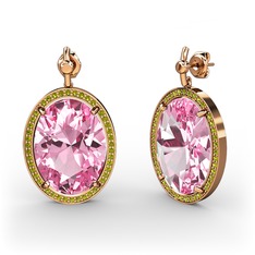 Pembe kuvars ve peridot 18 ayar rose altın küpe