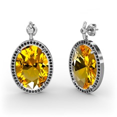 Nada Küpe - Sitrin ve siyah zirkon 925 ayar gümüş küpe #xptwnu