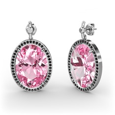 Nada Küpe - Pembe kuvars ve siyah zirkon 18 ayar beyaz altın küpe #yswxmo