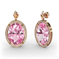 Pembe kuvars ve swarovski 18 ayar rose altın küpe