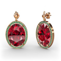 Garnet ve yeşil kuvars 14 ayar rose altın küpe