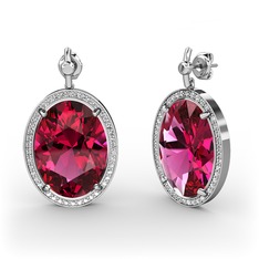 Rodolit garnet ve pırlanta 14 ayar beyaz altın küpe (1.26 karat)
