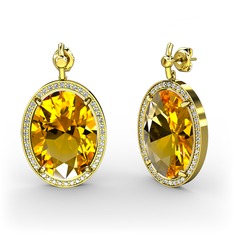 Nada Küpe - Sitrin ve swarovski 925 ayar altın kaplama gümüş küpe #ztinrw