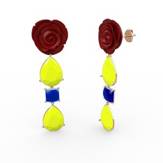 Gül Damlası Küpe - Neon sarı akrilik ve lab safir 14 ayar rose altın küpe (Kırmızı mineli) #110gb03