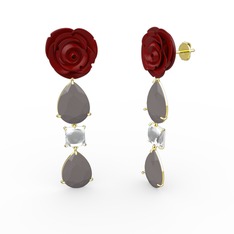 Füme akrilik ve swarovski 8 ayar altın küpe (Kırmızı mineli)