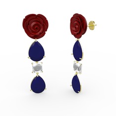 Lacivert akrilik ve swarovski 14 ayar altın küpe (Kırmızı mineli)
