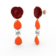 Gül Damlası Küpe - Neon turuncu akrilik ve beyaz zirkon 14 ayar rose altın küpe (Kırmızı mineli) #16htltd