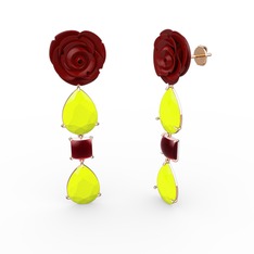 Gül Damlası Küpe - Neon sarı akrilik ve kök yakut 18 ayar rose altın küpe (Kırmızı mineli) #1b17h7p