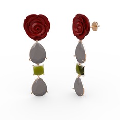 Gül Damlası Küpe - Füme akrilik ve peridot 14 ayar rose altın küpe (Kırmızı mineli) #1cy6pow