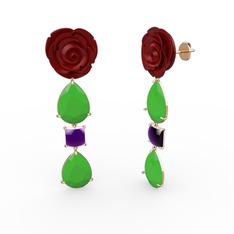 Neon yeşil akrilik ve ametist 8 ayar rose altın küpe (Kırmızı mineli)