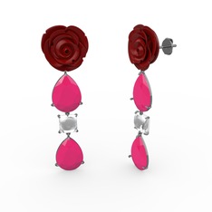 Gül Damlası Küpe - Neon pembe akrilik ve swarovski 925 ayar siyah rodyum kaplama gümüş küpe (Kırmızı mineli) #1hjo8qu