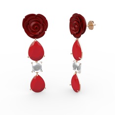 Gül Damlası Küpe - Kırmızı akrilik ve swarovski 8 ayar rose altın küpe (Kırmızı mineli) #1hrzt9x