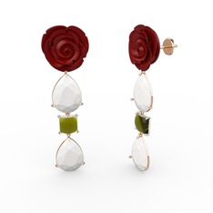 Gül Damlası Küpe - Beyaz akrilik ve peridot 18 ayar rose altın küpe (Kırmızı mineli) #1n4ujdx