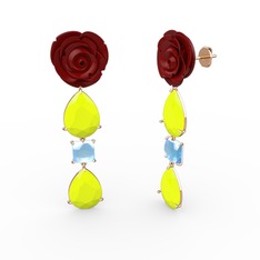 Gül Damlası Küpe - Neon sarı akrilik ve akuamarin 14 ayar rose altın küpe (Kırmızı mineli) #1rau706