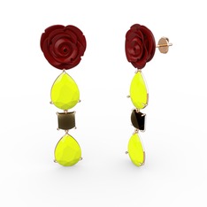 Gül Damlası Küpe - Neon sarı akrilik ve dumanlı kuvars 14 ayar rose altın küpe (Kırmızı mineli) #1rp3w17