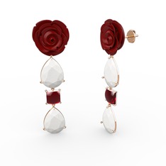 Gül Damlası Küpe - Beyaz akrilik ve garnet 8 ayar rose altın küpe (Kırmızı mineli) #1s4o1ml