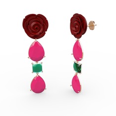 Gül Damlası Küpe - Neon pembe akrilik ve yeşil kuvars 925 ayar rose altın kaplama gümüş küpe (Kırmızı mineli) #2fs4rx
