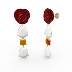 Beyaz akrilik ve sitrin 925 ayar rose altın kaplama gümüş küpe (Kırmızı mineli)
