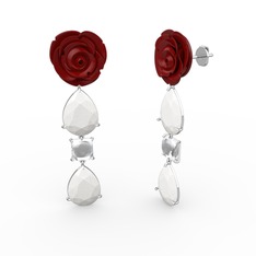 Beyaz akrilik ve swarovski 14 ayar beyaz altın küpe (Kırmızı mineli)
