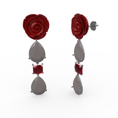 Gül Damlası Küpe - Füme akrilik ve garnet 925 ayar siyah rodyum kaplama gümüş küpe (Kırmızı mineli) #9fmqrd