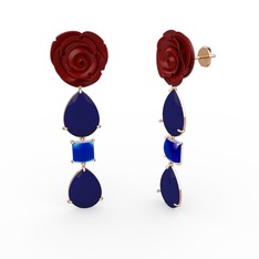 Lacivert akrilik ve lab safir 8 ayar rose altın küpe (Kırmızı mineli)